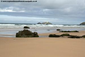 Godrevy Island and the beach at Hayle Towans